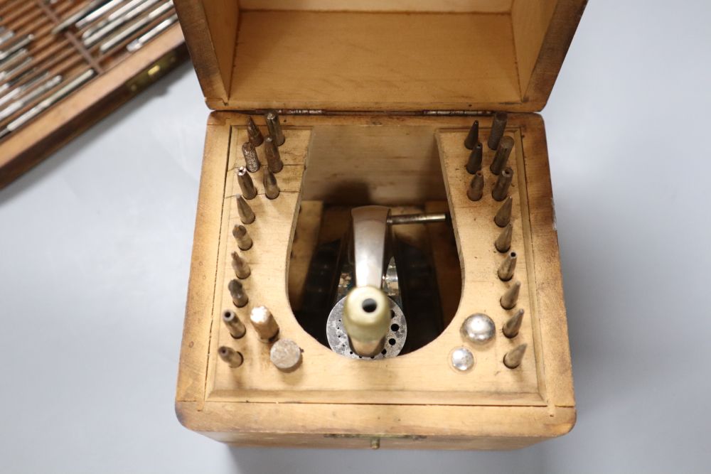 Watchmakers tools, three cased sets including Pratt & Whitney